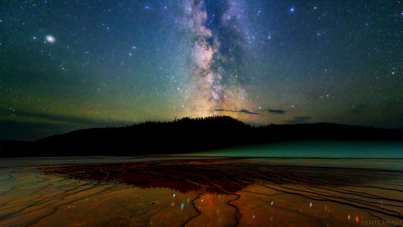 The Milky Way over the Grand Prismatic Spring in Yellowstone National Park