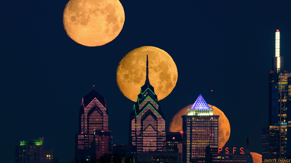 Almost-full Worm Moon setting over Philadelphia