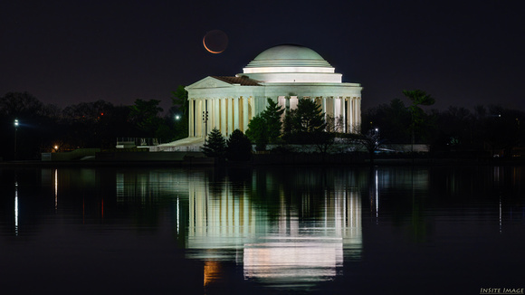 Waning Crescent Moon rising over the Jefferson Memorial