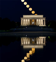 Moonstack of the Full Hunter's Moon setting over the Lincoln Memorial