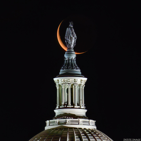 8% Waning Crescent Moon rising over the US Capitol