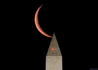 Moonrise with the Washington Monument - 10.4% Waning Crescent Moon