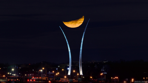 Moon set over the US Air Force Memorial