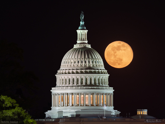 (Just Past) Full Moon (April's Pink Moon) rising behind the U.S. Capitol