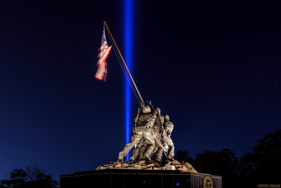 9-11 Tribute in Light as seen at the Iwo Jima Memorial