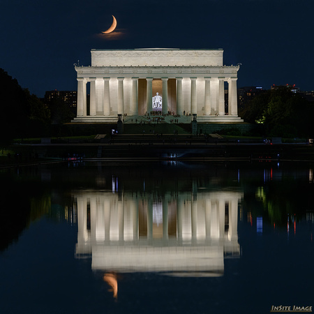 Crescent Moon reflection at the Lincoln Memorial