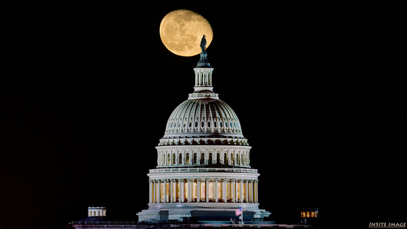 Waning gibbous worm moon over the US Capitol