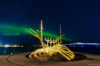 Sun Voyager Sculpture in Reykjavik under the Northern Lights