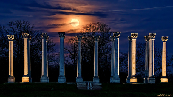 Super Worm Moon over the Capitol Columns at DC's National Arboretum