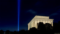 The Lincoln Memorial with the Pentagon 9-11 Towers of Light tribute lights