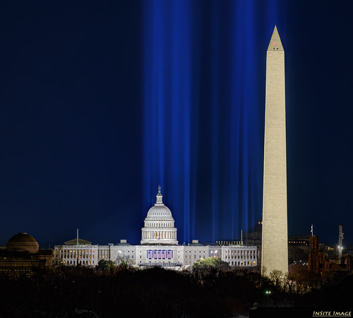 Pillars of Light on the National Mall before the 2020 Presidential Inauguration