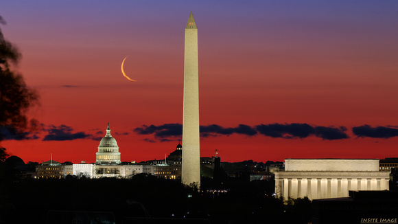Crescent moon over the National Mall