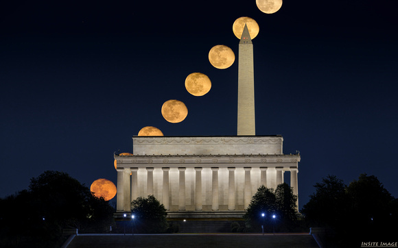 Waning Gibbous Snow Moon rising over Washington, DC