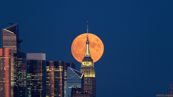 Harvest Moon rising over the Empire State Building
