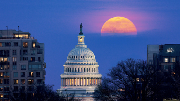 Snow Moon / Full Moon rising behind the US Capitol